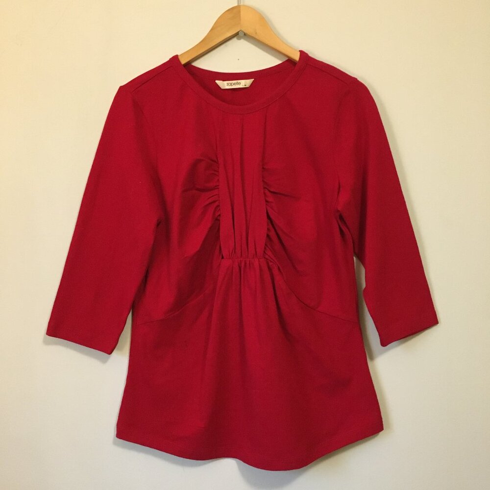 Zapelle Candy Apple Red Cotton Bust Ruched 3/4 Sleeve Top L Rockabilly